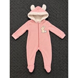 Duck Duck Goose Pink Knit Bunny Footed Coverall Sherpa Hood D01791RG